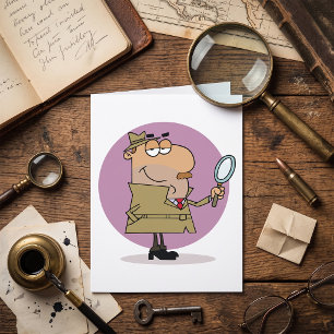 Cartão Detetive de Desenho Animado Divertido com Lupa