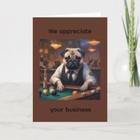 Detetive pug na mesa de bilhar agradecimento ao cl