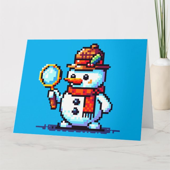 Cartão Detetive Snowman - Arte Pixel Divertida Mistério d (Frente)
