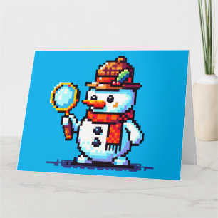 Cartão Detetive Snowman - Mistério Divertido de Pixel Art