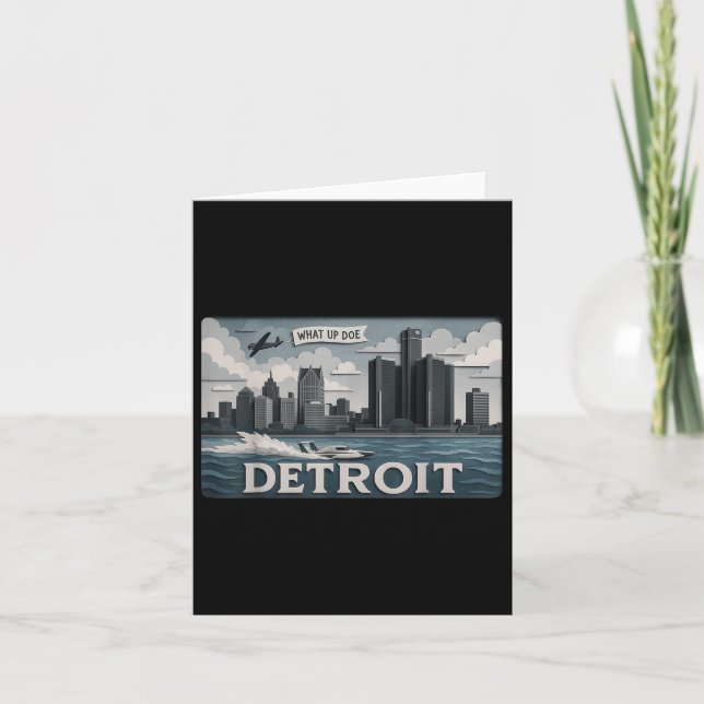 Cartão Detroit Skyline Design com o que fazer por cima" (Frente)
