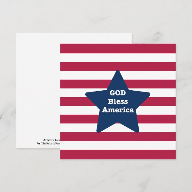 Cartão Deus Abençoe a América Vermelha Branca e Azul (Frente/Verso)