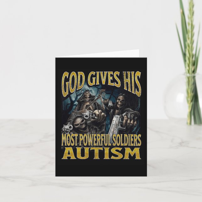 Cartão Deus Dá A Sua Mais Poderosa Autismo Engraçada Pele (Frente)