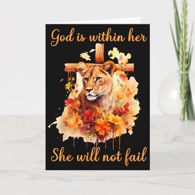 Cartão Deus Está Dentro Dela Ela Não Falhará Leoa Cruzada (Frente)