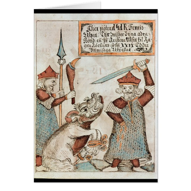Cartão Deus Tyr dos noruegueses que perde sua mão ao lobo (Frente)