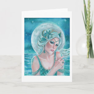 Cartão Deusa da lua-luna arte sereia de Renee L. Lavoie