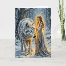 Cartão Deusa do Inverno & Lobo Branco