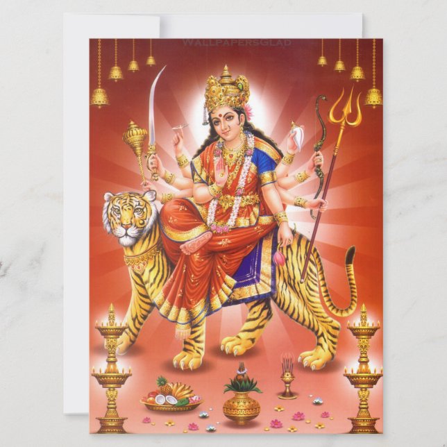 Cartão Deusa Hindu Durgá Tigre (Frente)