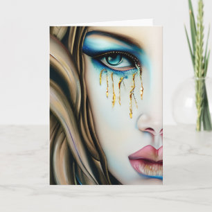 Cartão Deusa Olhada Azul com Lágrimas Ouros
