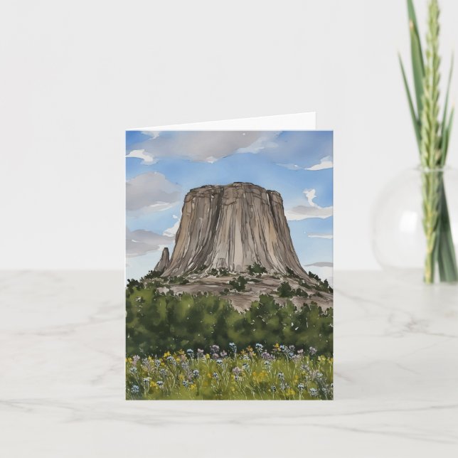 Cartão Devils Tower National Monuuument Wyoming Watercolo (Frente)