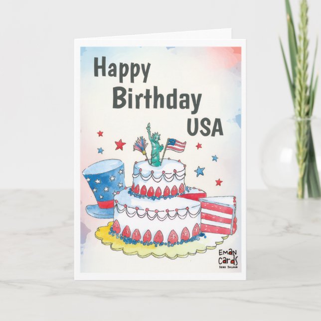 Cartão Dia da Independência dos EUA - Bolo (Frente)
