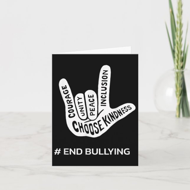 Cartão Dia da Unidade Anti-Bully Sinal de Amor Acabou com (Frente)