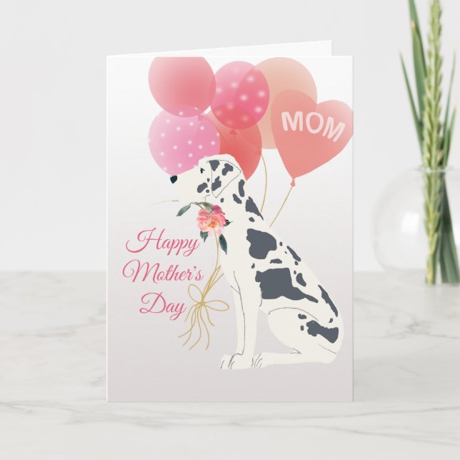 Cartão Dia das Mães Amor do Cachorro Great Dane Manchado (Frente)