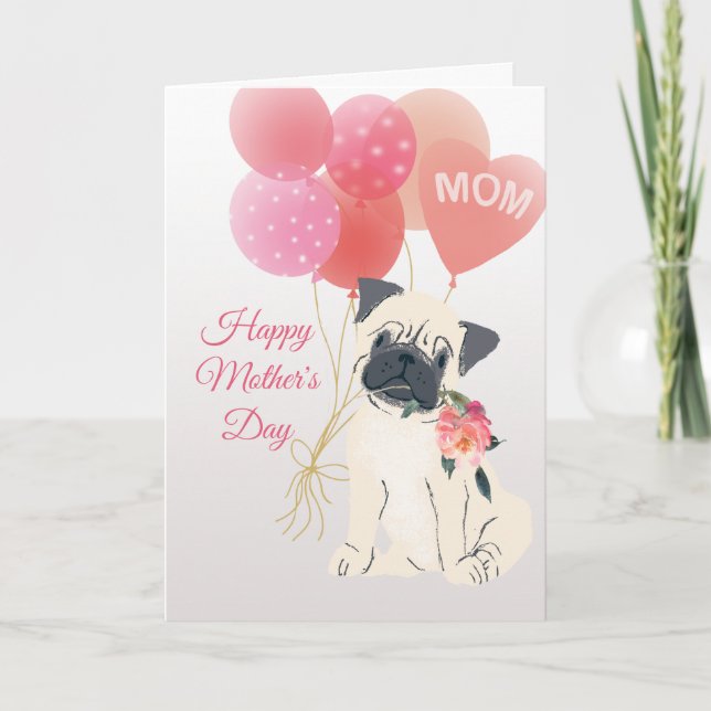 Cartão Dia das Mães Amor do Seu Doce Cachorrinho Pug (Frente)