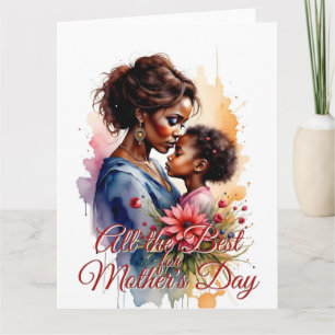 Cartão Dia das Mães Arte de Amor Africano Aquarela