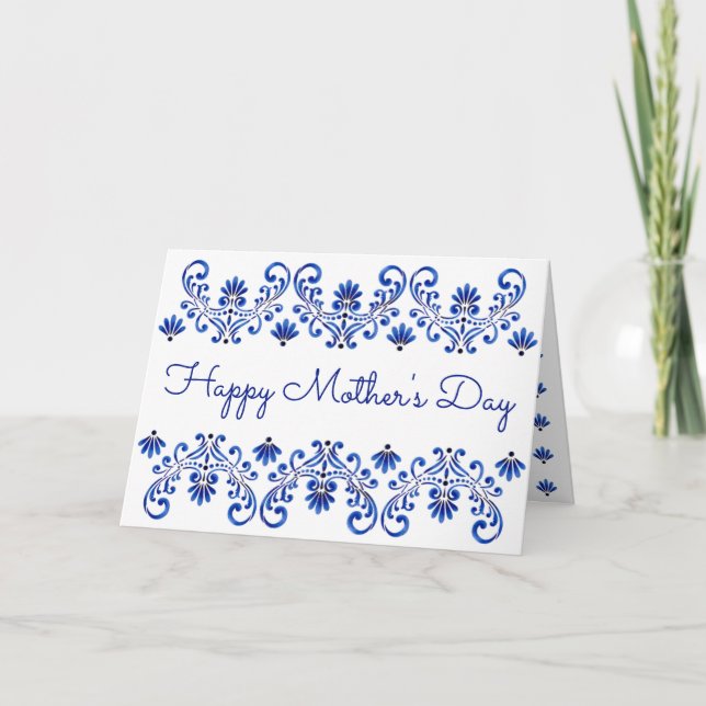 Cartão Dia das Mães Azul e Branco (Frente)