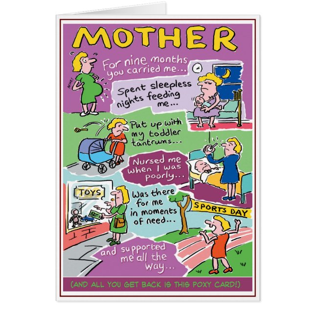 Cartão Dia das Mães Cartoons e História Engraçados (Frente)