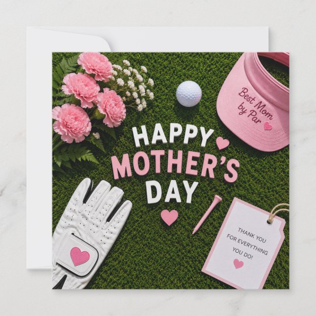 Cartão Dia das Mães de golfe para mãe de golfe com bola n (Frente)