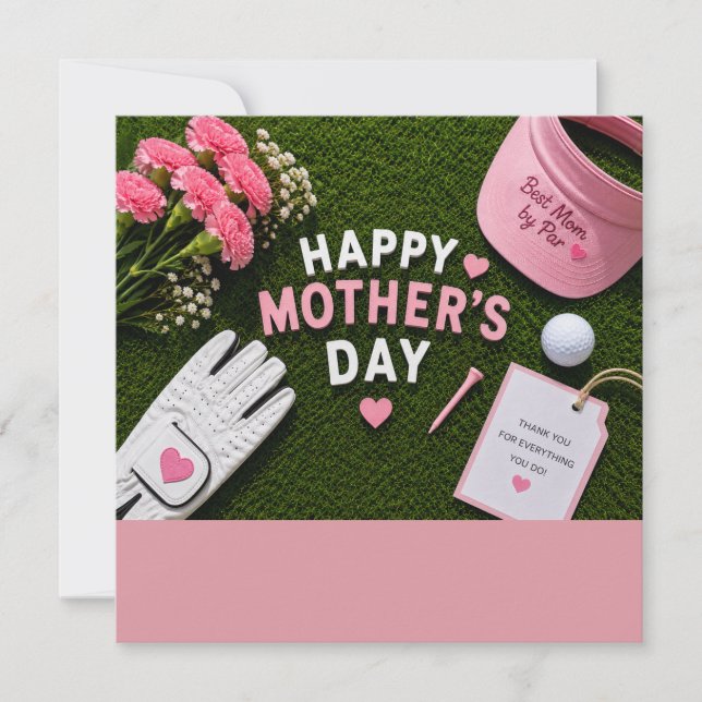 Cartão Dia das Mães de golfe para mãe de golfe com bola n (Frente)