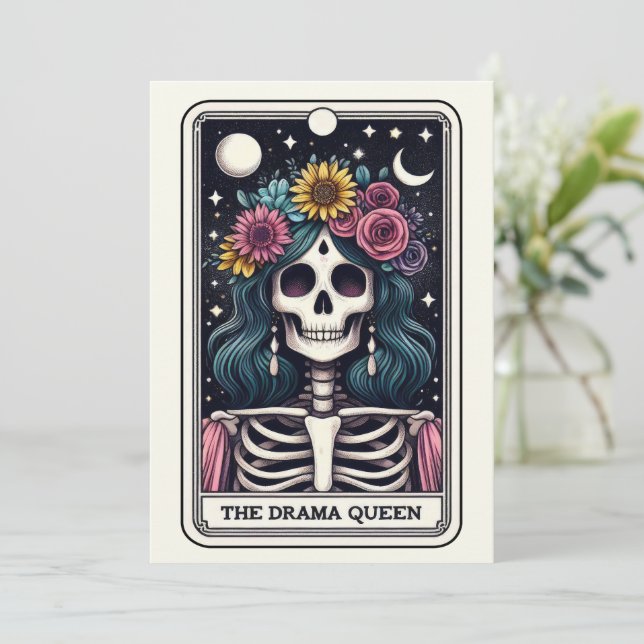 Cartão Dia das Mães Esqueleto A Rainha do Drama Tarot (Em pé/Frente)