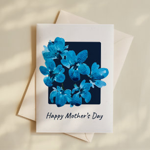 Cartão Dia das Mães Floral Aquarela Azul