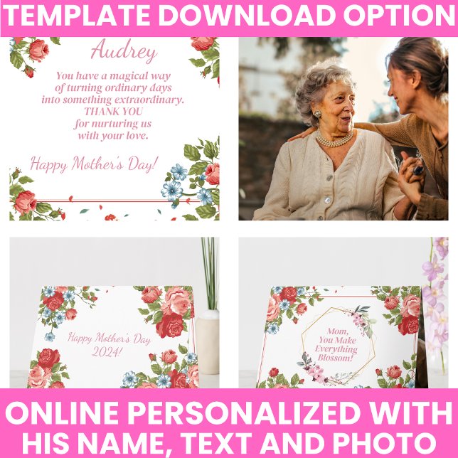 Cartão Dia das Mães Floral Elegante em Aquarela (Floral Watercolor Elegant Mother's Day Card
)