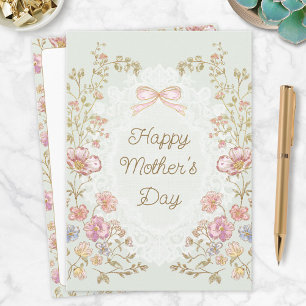 Cartão Dia das Mães Floral Elegante Personalizado Feliz