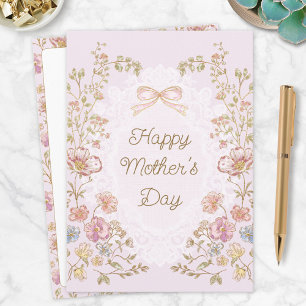 Cartão Dia das Mães Floral Elegante Personalizado Feliz
