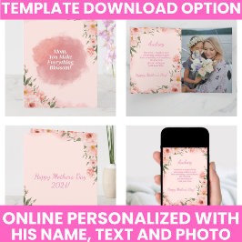 Cartão Dia das Mães Floral Rosa Moderno