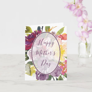 Cartão Dia das Mães floral roxo e amarelo