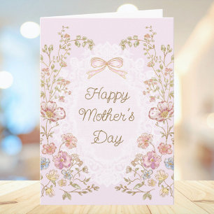 Cartão Dia das Mães Floral Vintage Elegante Personalizado