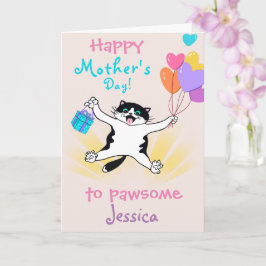 Cartão Dia das Mães Gatinho Tuxedo Jovial