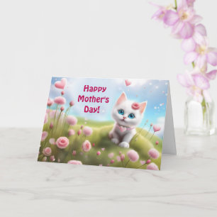 Cartão Dia das Mães Geral com Gatinho Branco Fofo