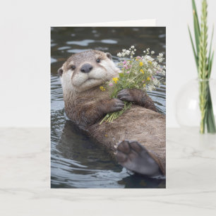 Cartão Dia das Mães Lontra Flutuante com Flores Silvestre