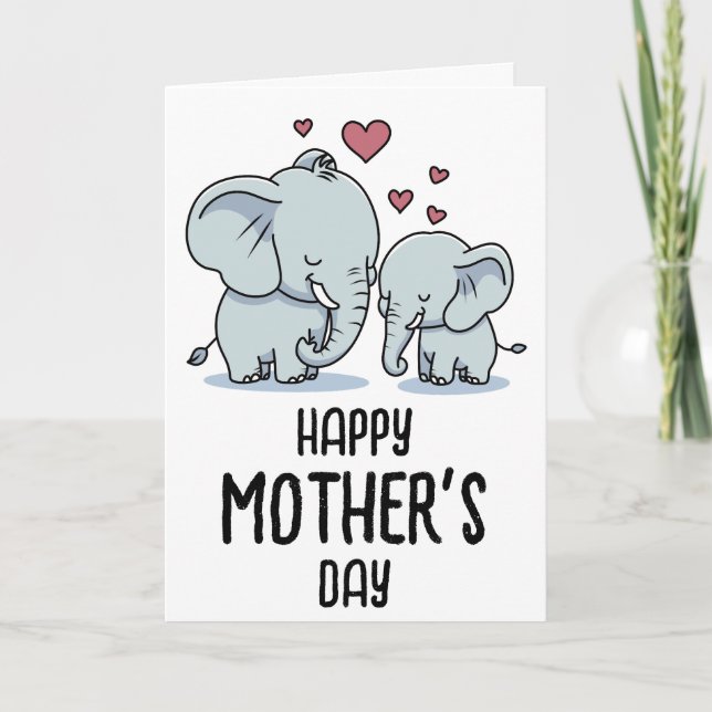 Cartão Dia das Mães Mamãe e Bebê Elefante (Frente)