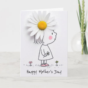 Cartão Dia das Mães Menina com Cravo Branco no Cabelo