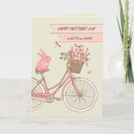 Cartão Dia das Mães para Ambas as Mães Bicicleta com Flor