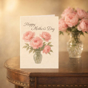 Cartão Dia das Mães Peônias Florais Rosa