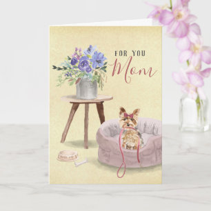 Cartão Dia das Mães Personalizado Aquarela Yorkie Fofo