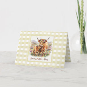 Cartão Dia das Mães Personalizado Sage Highland Cow Gingh