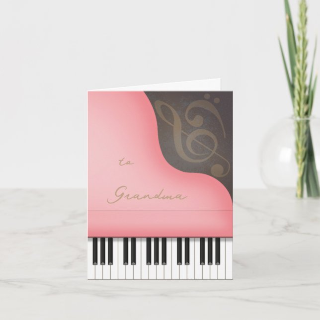 Cartão Dia das Mães Piano Rosa Caprichoso Mamãe ou Vovó (Frente)