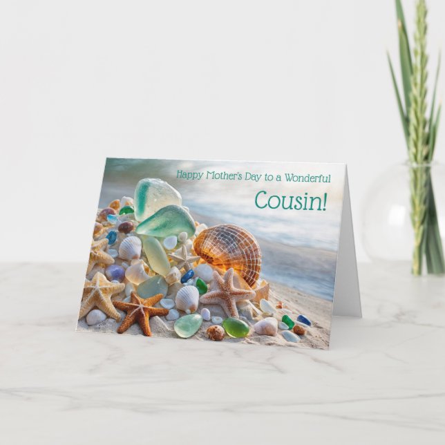 Cartão Dia das Mães Prima com Vidro do Mar Oceano  (Frente)