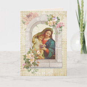 Cartão Dia das Mães Religiosas Virgem Maria Jesus Uvas
