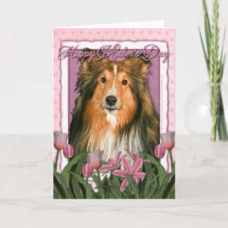 Cartão Dia das mães - tulipas cor-de-rosa - Sheltie