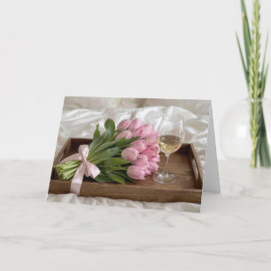 Cartão Dia das Mães Vinho e Tulipas Rosa em Lençóis de Se