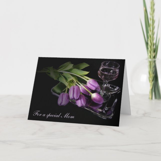 Cartão Dia das Mães Vinho e Tulipas Roxas (Frente)