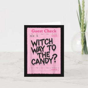 Cartão Dia de as Bruxas engraçado Guest Check Witch Way T