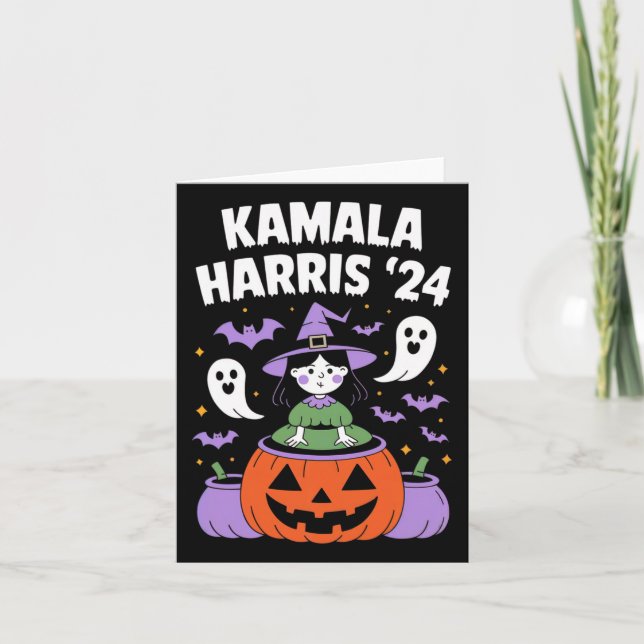 Cartão Dia de as Bruxas engraçado Kamala Harris Pumpkin 2 (Frente)