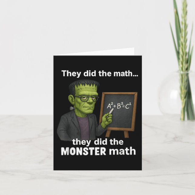 Cartão Dia de as Bruxas engraçado Monstro Math Pun, Teach (Frente)