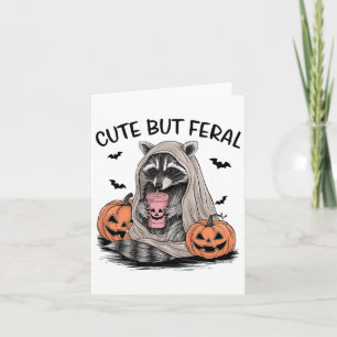 Cartão Dia de as Bruxas engraçado Raccoon Com Pumpkins Ts